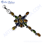 Load image into Gallery viewer, 925 sterling silver cross pendant with multi-colored gemstones; a beautiful and colorful pendant