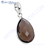 Load image into Gallery viewer, 925 sterling silver smoky quartz teardrop pendant necklace, brown gemstone