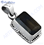 Load image into Gallery viewer, 925 sterling silver pendant featuring a rectangular cut smoky quartz gemstone, showcasing a rich, dark color.
