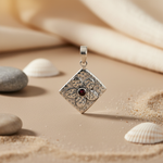 Load image into Gallery viewer, 925 Silver Hammered Pendant with Garnet Stone | Women's Jewelry