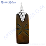 Load image into Gallery viewer, Sterling silver carved brown pendant with unique design