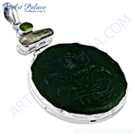 Load image into Gallery viewer, 925 silver pendant necklace with carved floral jade stone in green.