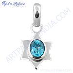 Load image into Gallery viewer, 925 sterling silver star pendant with an oval blue topaz gemstone center