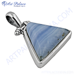 Load image into Gallery viewer, 925 sterling silver pendant with a triangular blue lace agate gemstone in a bezel setting