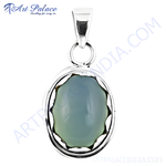 Load image into Gallery viewer, 925 sterling silver oval chalcedony gemstone pendant in a bezel setting. The chalcedony has a light blue-green color.