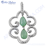 Load image into Gallery viewer, Sterling silver pendant necklace featuring two teardrop-shaped green jade gemstones.