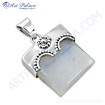 Load image into Gallery viewer, 925 sterling silver moonstone pendant, square gemstone, white color, charm necklace