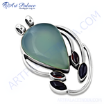 Load image into Gallery viewer, 925 silver pendant necklace featuring a pear-shaped chalcedony gemstone with gemstone accents