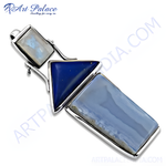 Load image into Gallery viewer, 925 sterling silver pendant necklace featuring blue gemstones, a unique and elegant design.