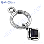 Load image into Gallery viewer, 925 sterling silver pendant with a square dark blue gemstone center for women