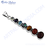 Load image into Gallery viewer, 925 sterling silver gemstone chakra pendant necklace with multiple colored stones.