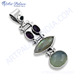 Load image into Gallery viewer, 925 sterling silver pendant with amethyst, mother of pearl and other gemstones.