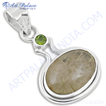 Load image into Gallery viewer, 925 sterling silver rutilated quartz pendant with a peridot accent, showcasing natural stone and a modern design.