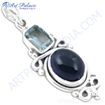 Load image into Gallery viewer, 925 sterling silver pendant with blue topaz and sapphire gemstones, featuring an elegant design for women