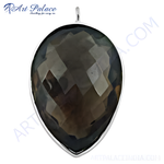 Load image into Gallery viewer, Sterling silver teardrop pendant with a faceted smoky quartz gemstone; elegant women's jewelry