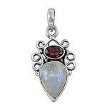 Load image into Gallery viewer, 925 Silver Moonstone & Garnet Pendant | Women's Necklace
