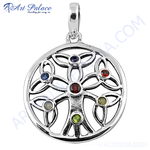 Load image into Gallery viewer, 925 sterling silver tree of life pendant with colorful gemstones