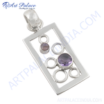 Load image into Gallery viewer, 925 sterling silver amethyst pendant necklace with geometric design and purple gemstones