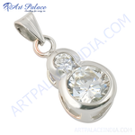 Load image into Gallery viewer, 925 sterling silver pendant with two clear cubic zirconia stones. A classic and elegant jewelry piece.