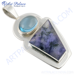 Load image into Gallery viewer, 925 silver pendant with blue topaz gemstone and a purple gemstone, perfect for women