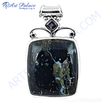 Load image into Gallery viewer, 925 sterling silver blue stone pendant, a rectangular charm jewelry.