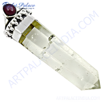 Load image into Gallery viewer, Sterling silver quartz crystal pendant with a red gemstone on top.