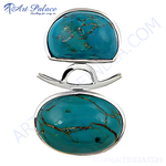 Load image into Gallery viewer, Silver pendant necklace featuring two turquoise gemstones on a white background