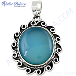 Load image into Gallery viewer, 925 sterling silver pendant with a round blue chalcedony gemstone for women