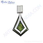 Load image into Gallery viewer, Geometric pendant with a unique design and a vibrant green stone, perfect for women.