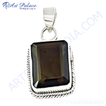Load image into Gallery viewer, 925 sterling silver pendant with a rectangular smoky quartz gemstone in a dark brown color.
