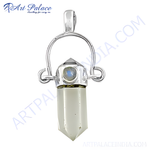 Load image into Gallery viewer, 925 silver moonstone crystal pendant with a unique design, ideal for women. Features a clear and iridescent gemstone.