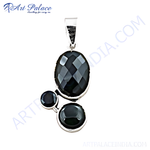 Load image into Gallery viewer, 925 sterling silver black onyx pendant with oval and round gemstones
