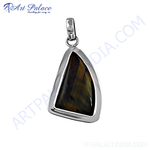 Load image into Gallery viewer, Sterling silver pendant featuring a triangular tiger's eye gemstone with gold and brown hues