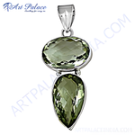 Load image into Gallery viewer, 925 sterling silver pendant with two green amethyst gemstones. A unique and elegant jewelry piece.