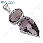 Load image into Gallery viewer, 925 sterling silver amethyst pendant with two purple gemstone stones for women.