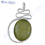 Load image into Gallery viewer, 925 sterling silver pendant with a green oval gemstone, modern design
