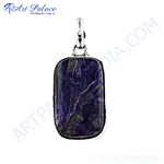 Load image into Gallery viewer, 925 sterling silver charoite pendant with a rectangular purple gemstone. Features a silver bail.