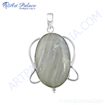 Load image into Gallery viewer, 925 sterling silver moonstone pendant, oval gemstone, light gray color, charm necklace for women.