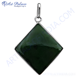 Load image into Gallery viewer, 925 sterling silver pendant featuring a square cut green jade gemstone, perfect for necklace wear.