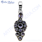 Load image into Gallery viewer, 925 sterling silver amethyst pendant with multiple purple gemstones. Elegant and stylish necklace.