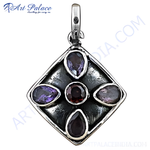 Load image into Gallery viewer, Sterling silver pendant with amethyst and garnet gemstones, perfect for women. A handcrafted silver charm.