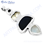 Load image into Gallery viewer, 925 sterling silver gemstone pendant necklace featuring dark blue and white stones.