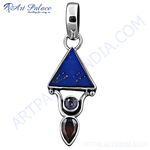 Load image into Gallery viewer, 925 sterling silver pendant featuring blue lapis lazuli, amethyst and garnet gemstones