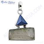 Load image into Gallery viewer, 925 sterling silver pendant with a blue lapis lazuli triangle and clear rutilated quartz stone