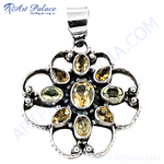 Load image into Gallery viewer, 925 sterling silver floral pendant with oval and pear cut citrine gemstones