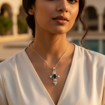 Load image into Gallery viewer, 925 Silver Black Stone Cross Pendant | Religious Jewelry Gift