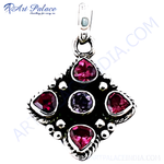 Load image into Gallery viewer, 925 silver pendant with garnet and amethyst gemstones. Elegant design for women.