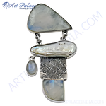 Load image into Gallery viewer, Sterling silver moonstone pendant necklace with three moonstone gemstones in different shapes.