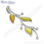 Load image into Gallery viewer, Sterling silver leaf pendant with yellow gemstone accents, perfect for women's jewelry.