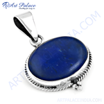 Load image into Gallery viewer, 925 sterling silver oval lapis lazuli pendant with deep blue gemstone